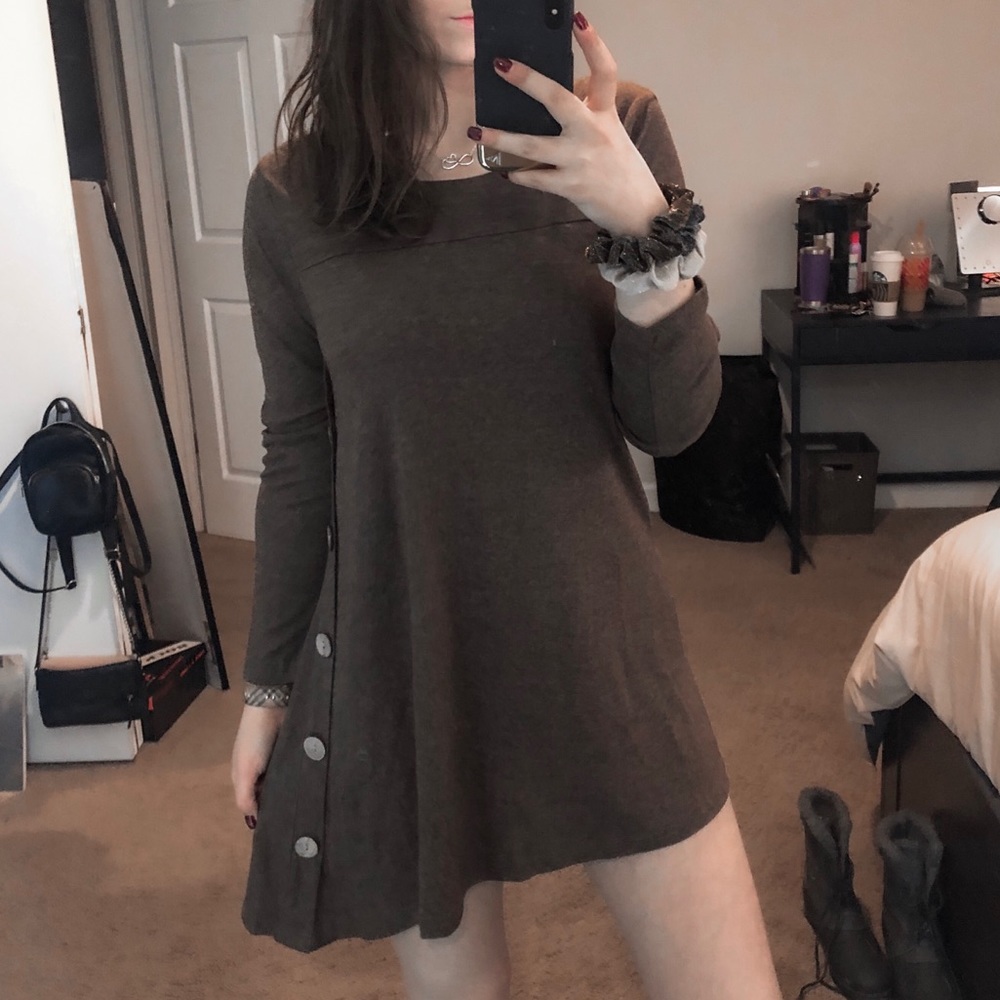 3+ Bundle 50% Off - Brown Dress with Buttons